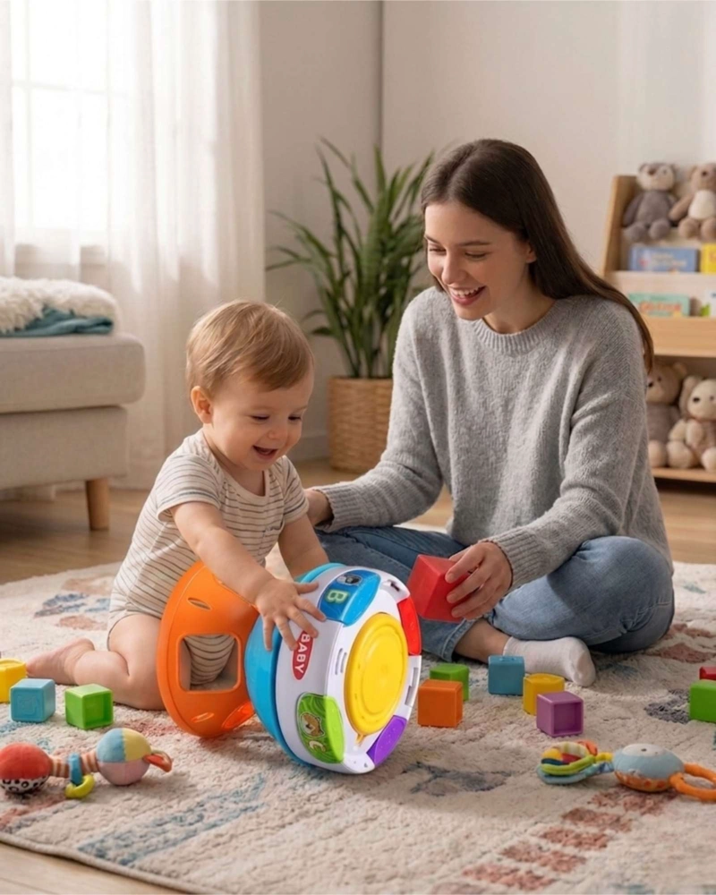 PELOTA DIDACTICA GIRATORIA CON SONIDOS Y LUCES - JUGUETE DE ESTIMULACION TEMPRANA - 4