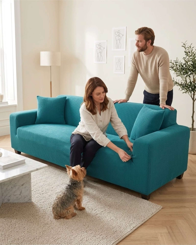 FUNDA DE SOFA EXTRA GRANDE 4 CUERPOS DE CUADRILLE MODERNO - 4