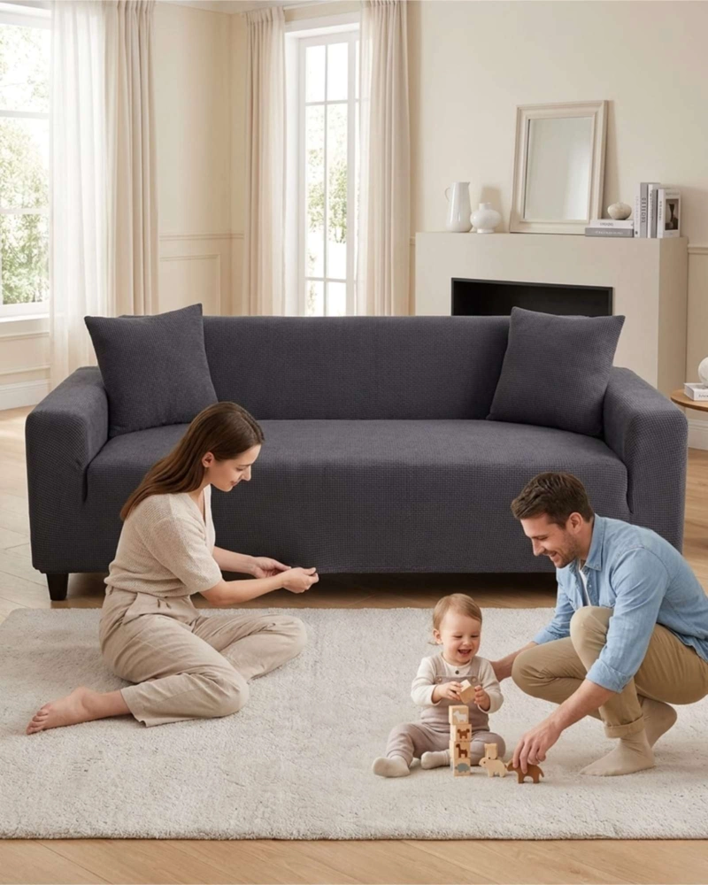 FUNDA DE SOFA EXTRA GRANDE 4 CUERPOS DE CUADRILLE MODERNO - 3