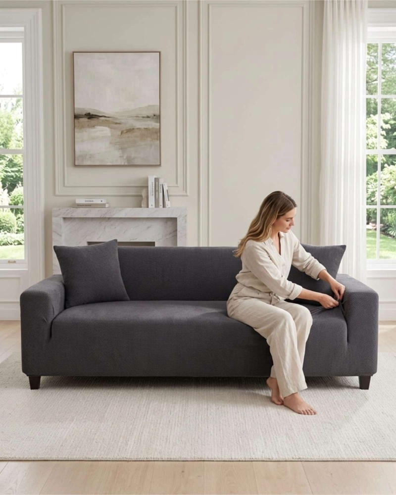 FUNDA DE SOFA EXTRA GRANDE 4 CUERPOS DE CUADRILLE MODERNO - 5