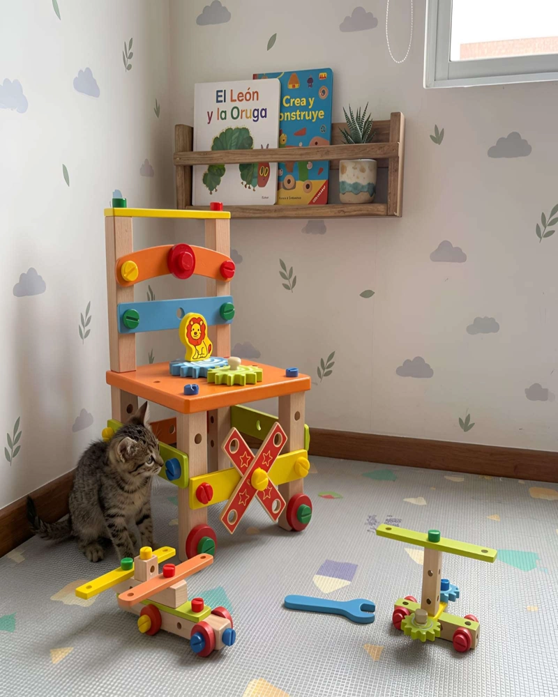 SILLA DE ACTIVIDADES Y BANCO DE HERRAMIENTAS DE MADERA MONTESSORI 2 EN 1 - 5