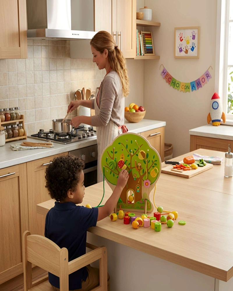 JUEGO DE ENHEBRADO DE MADERA ARBOL MONTESSORI CON PIEZAS DE FRUTAS Y ANIMALES - 3