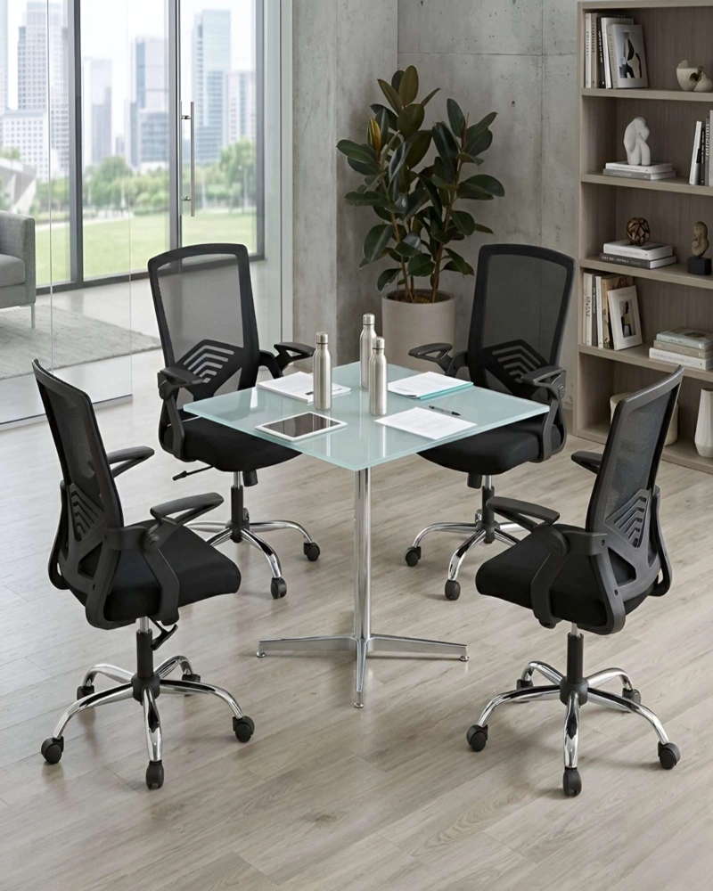 PACK 4 SILLAS DE ESCRITORIO ERGONOMICAS CON APOYABRAZOS ABATIBLES - 1