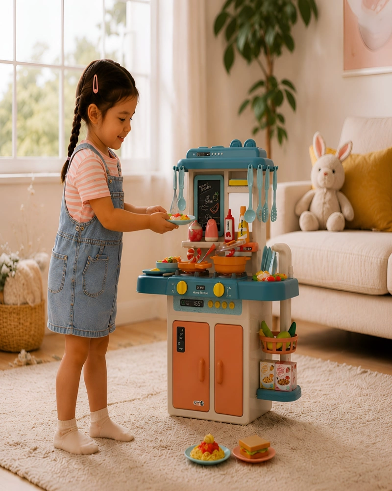 COCINA DE JUGUETE INFANTIL 55 PIEZAS CON LUZ SONIDO Y AGUA 63 CM AZUL - 2