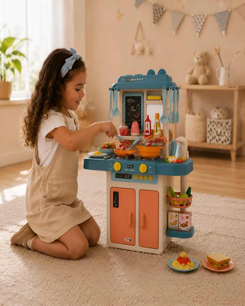 COCINA DE JUGUETE INFANTIL 55 PIEZAS CON LUZ SONIDO Y AGUA 63 CM AZUL - 3