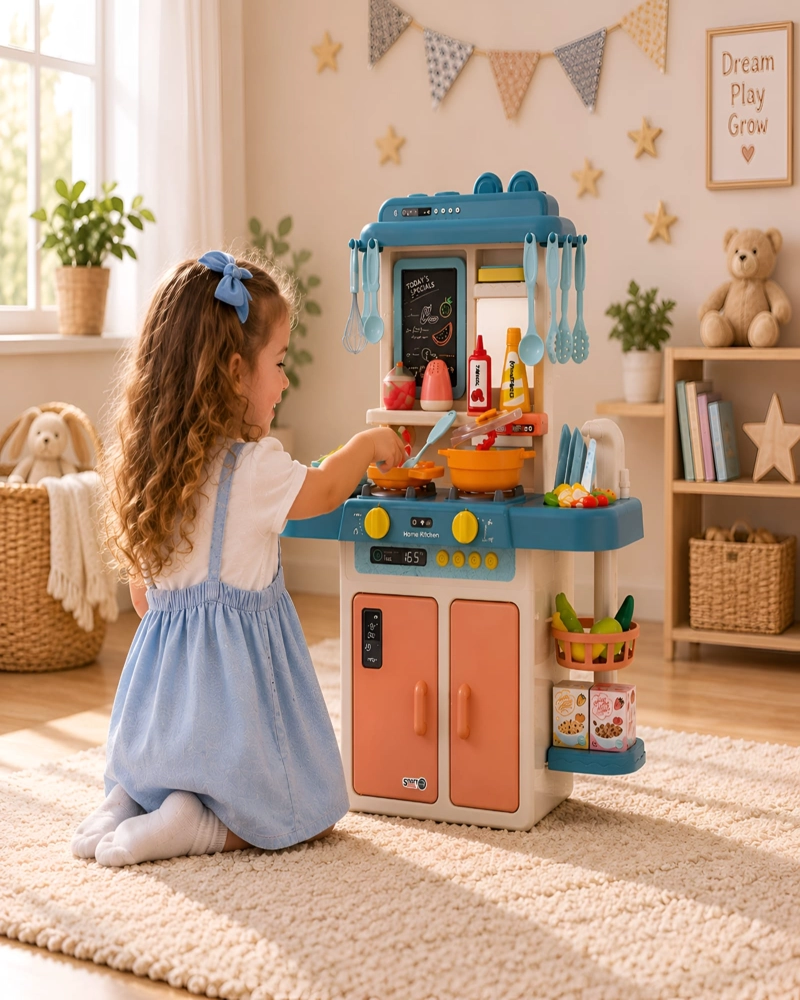 COCINA DE JUGUETE INFANTIL 55 PIEZAS CON LUZ SONIDO Y AGUA 63 CM AZUL - 4
