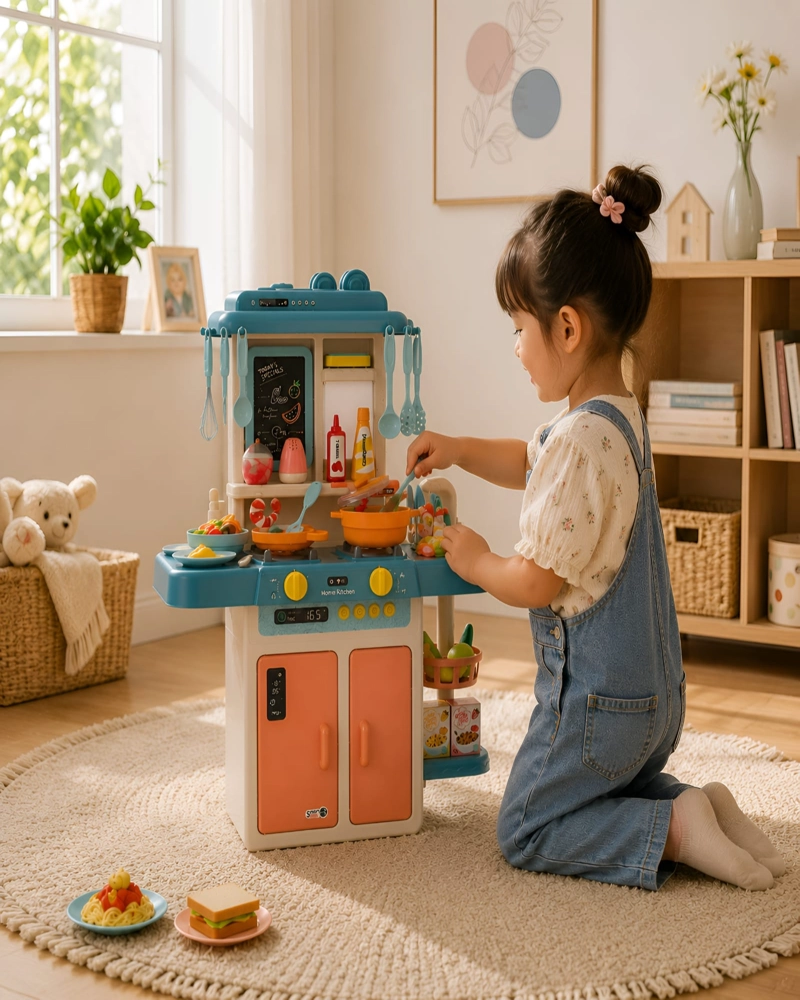 COCINA DE JUGUETE INFANTIL 55 PIEZAS CON LUZ SONIDO Y AGUA 63 CM AZUL - 5