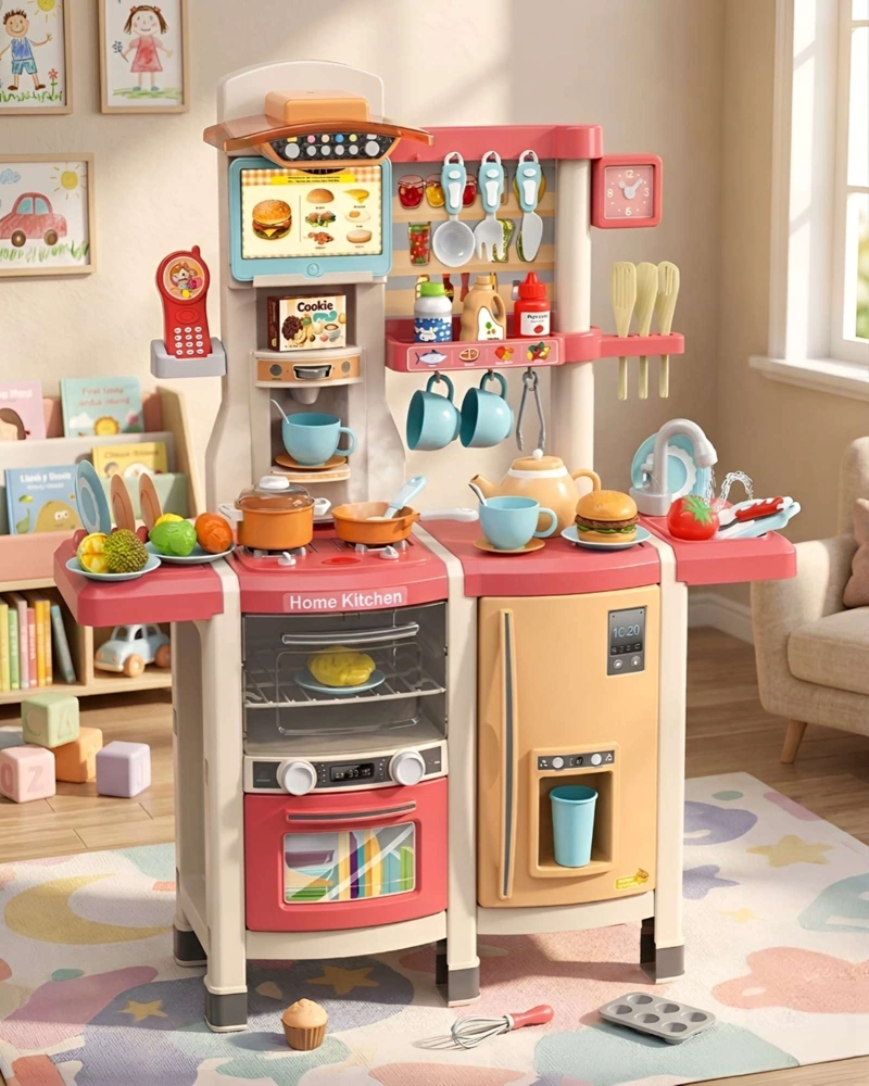COCINA DE JUGUETE INFANTIL HOME KITCHEN 66 PIEZAS CON SONIDO Y AGUA 100CM - 4