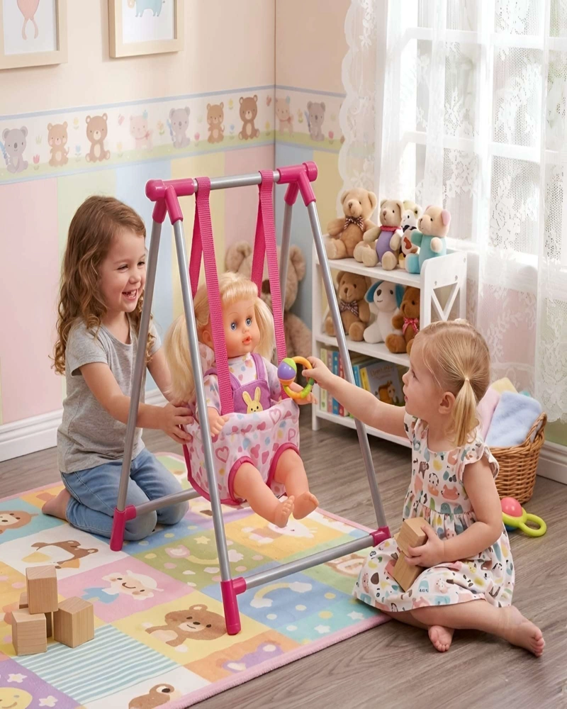 SET MUÑECAS 4 EN 1 CUNA SILLA COLUMPIO Y HAMACA - 1