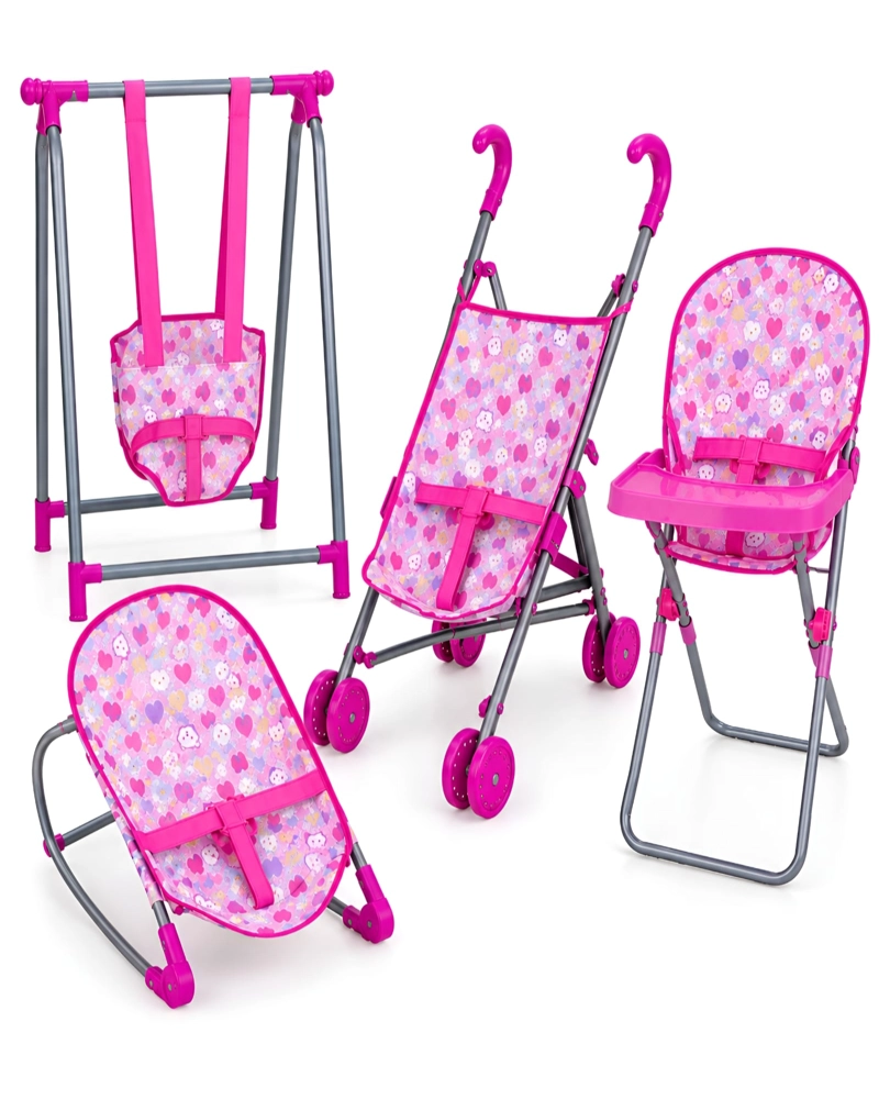 Set de Juego 4 en 1 para Muñecas Coche, Silla de Comer, Columpio y Mecedora - 7