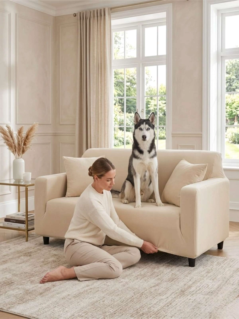 FUNDA DE SOFA ELASTICADA EFECTO TAPIZADO 360° - 3 CUERPOS - 2