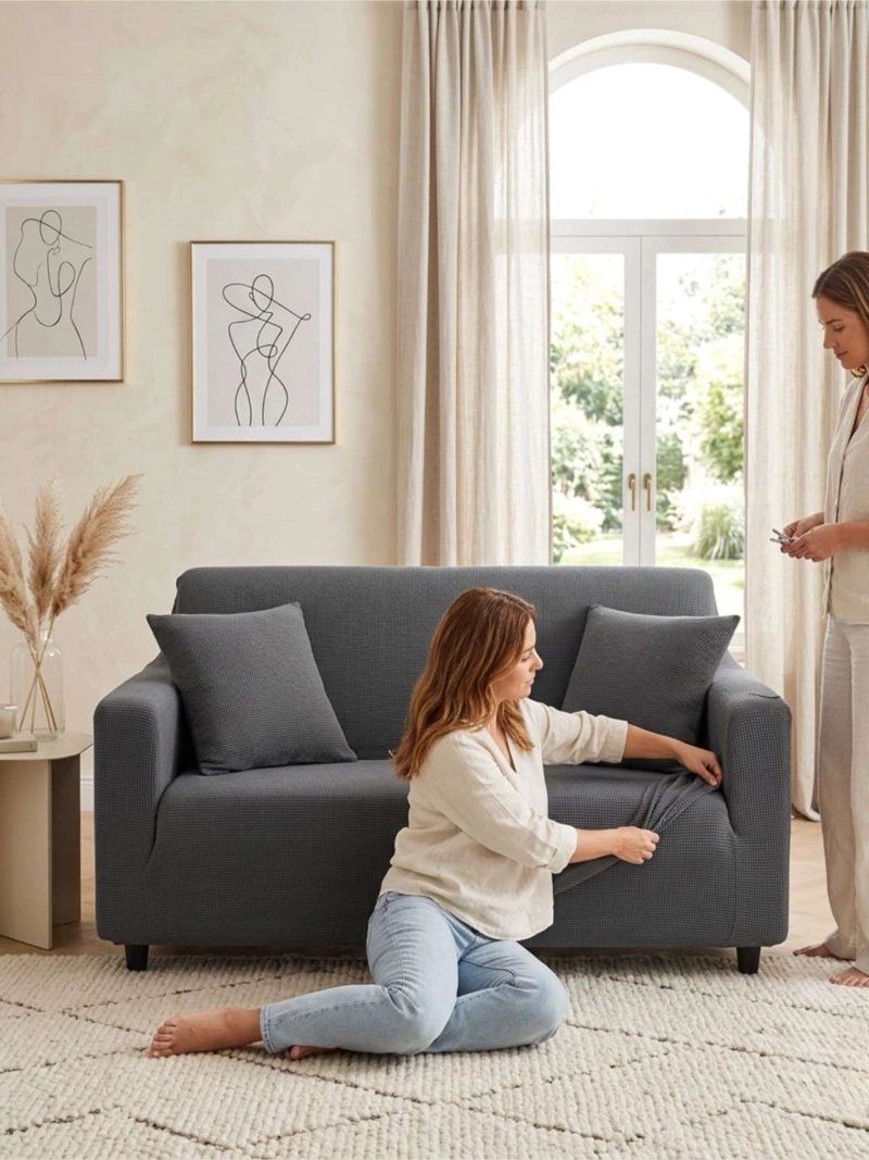 FUNDA DE SOFA ELASTICADA EFECTO TAPIZADO 360° - 1 CUERPOS - 4