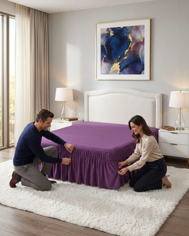 FALDON DE CAMA KING CUBRE BASE CON PLIEGUES - 6