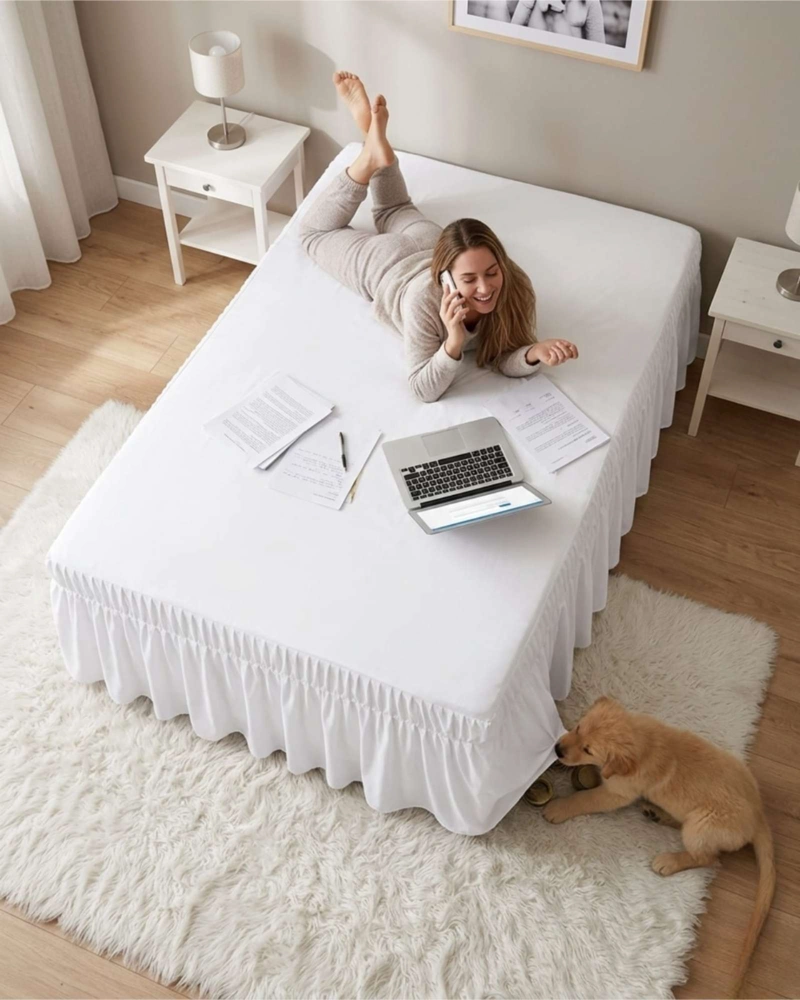 FALDON DE CAMA KING CUBRE BASE CON PLIEGUES - 2