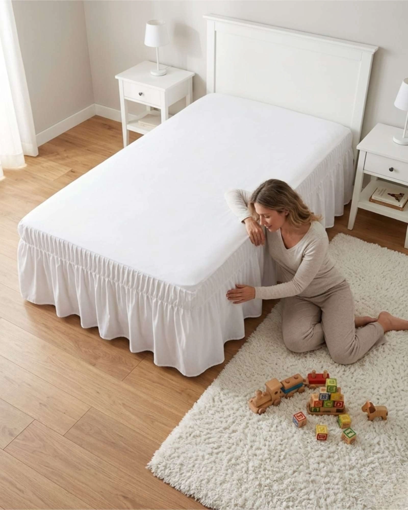 FALDON DE CAMA PLAZA Y MEDIA CUBRE BASE CON PLIEGUES - 1
