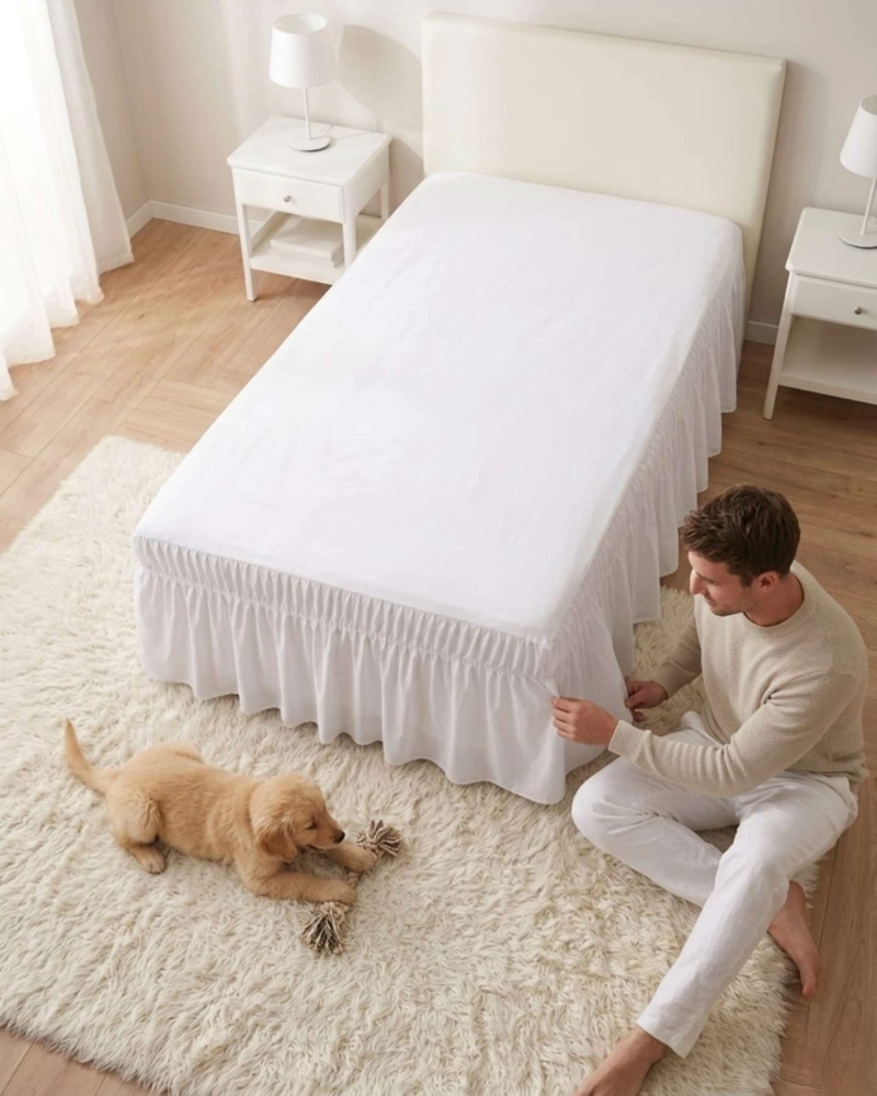 FALDON DE CAMA PLAZA Y MEDIA CUBRE BASE CON PLIEGUES - 2