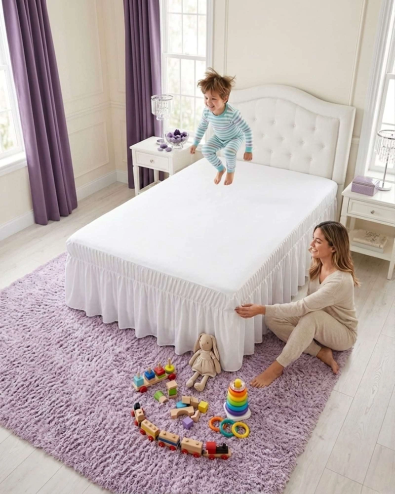 FALDON DE CAMA PLAZA Y MEDIA CUBRE BASE CON PLIEGUES - 5