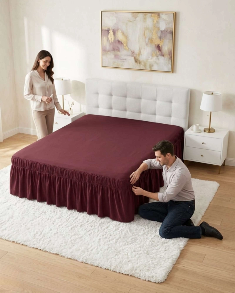 FALDON DE CAMA KING CUBRE BASE CON PLIEGUES - 1