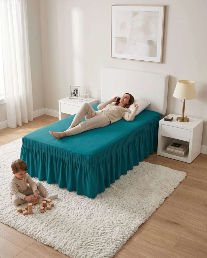 FALDON DE CAMA PLAZA Y MEDIA CUBRE BASE CON PLIEGUES - 3