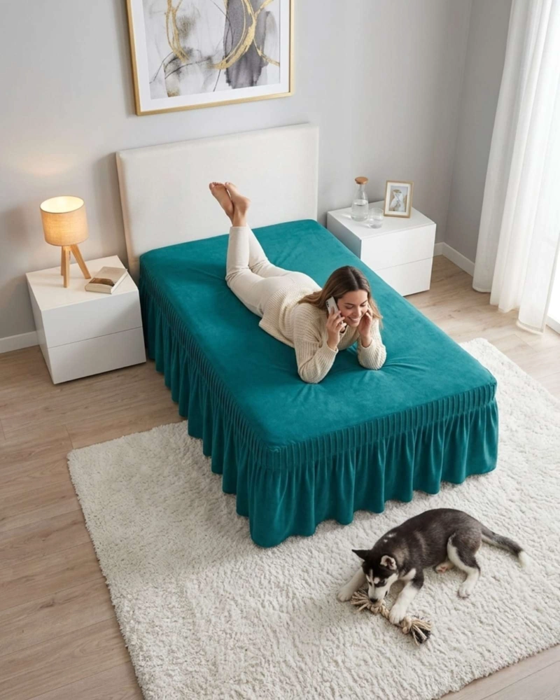FALDON DE CAMA PLAZA Y MEDIA CUBRE BASE CON PLIEGUES - 5