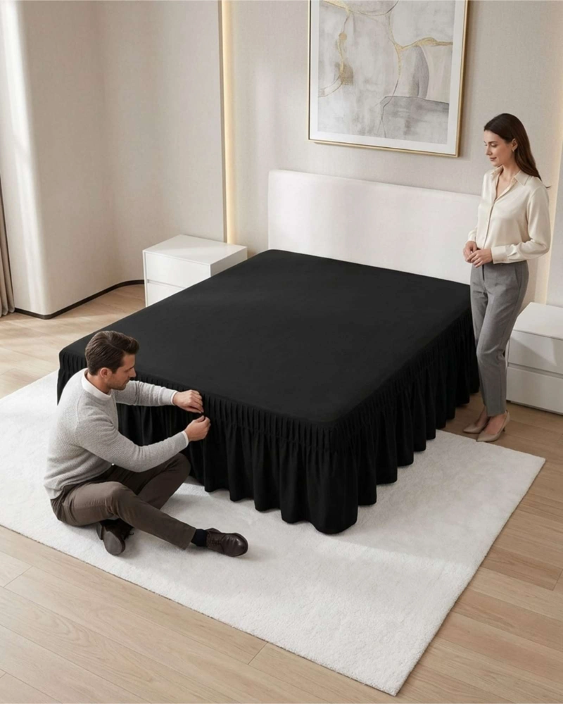 FALDON DE CAMA KING CUBRE BASE CON PLIEGUES - 2