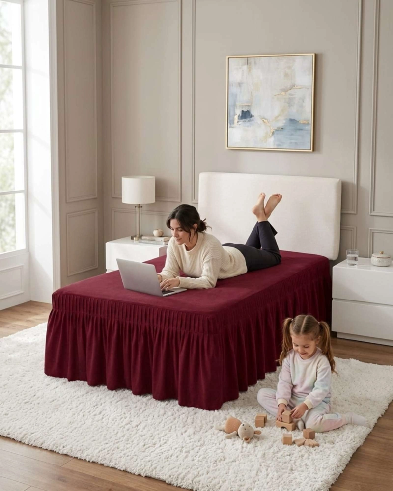 FALDON DE CAMA PLAZA Y MEDIA CUBRE BASE CON PLIEGUES - 1
