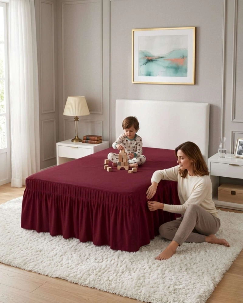 FALDON DE CAMA PLAZA Y MEDIA CUBRE BASE CON PLIEGUES - 2