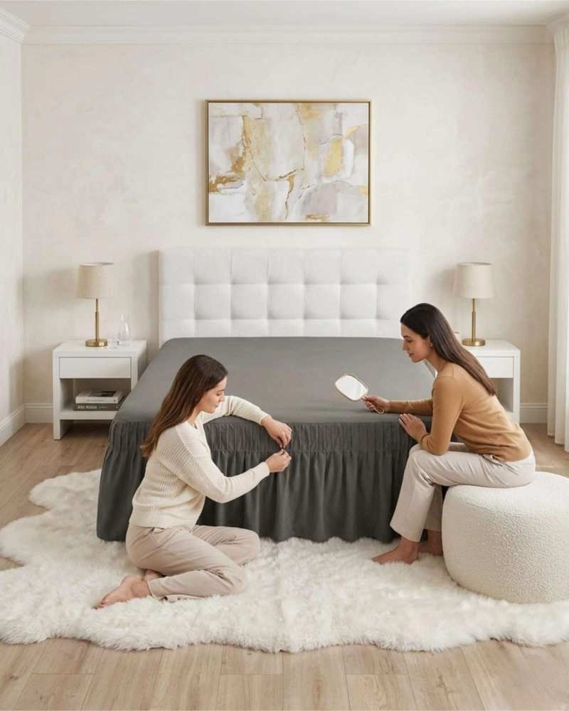 FALDON DE CAMA KING CUBRE BASE CON PLIEGUES - 1