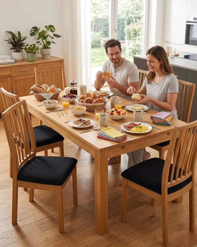 FUNDAS DE ASIENTO PARA SILLAS DE ALTA CALIDAD CON TEXTURA NIDO DE ABEJA NEGRO - 4