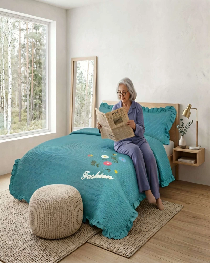 CUBRECAMA BORDADO DE 2 PLAZAS CON FRAGANCIA RELAJANTE - DISEÑO CLASICO - 5