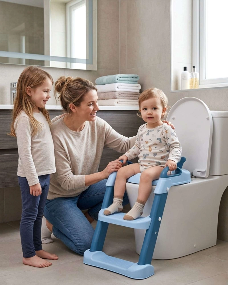 ADAPTADOR ASIENTO BAÑO INFANTIL CON ESCALERA CORONA AZUL - 4
