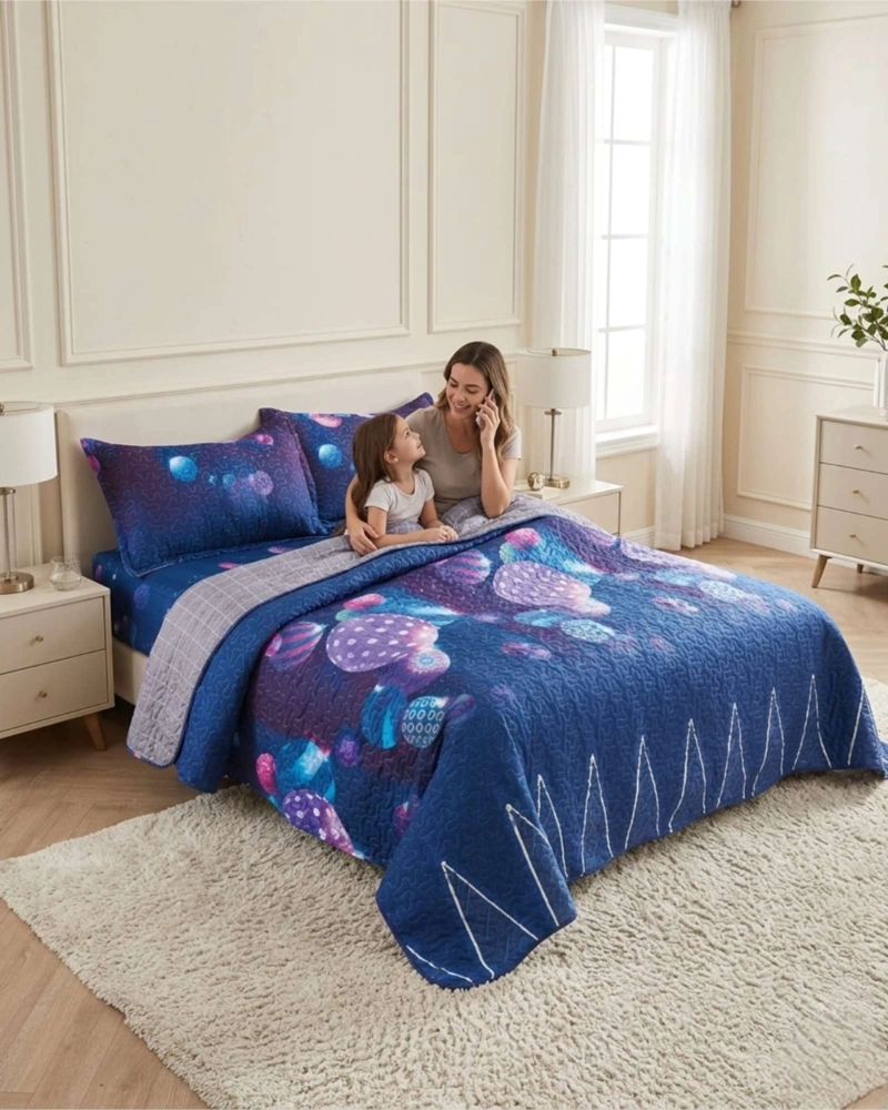 SET DE CAMA VERANO 2 PLAZAS 5 PIEZAS QUILT SABANA FUNDAS - 2