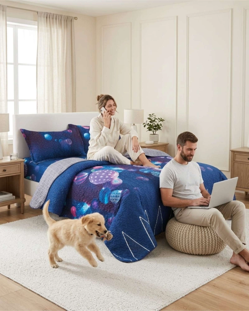 SET DE CAMA VERANO 2 PLAZAS 5 PIEZAS QUILT SABANA FUNDAS - 3