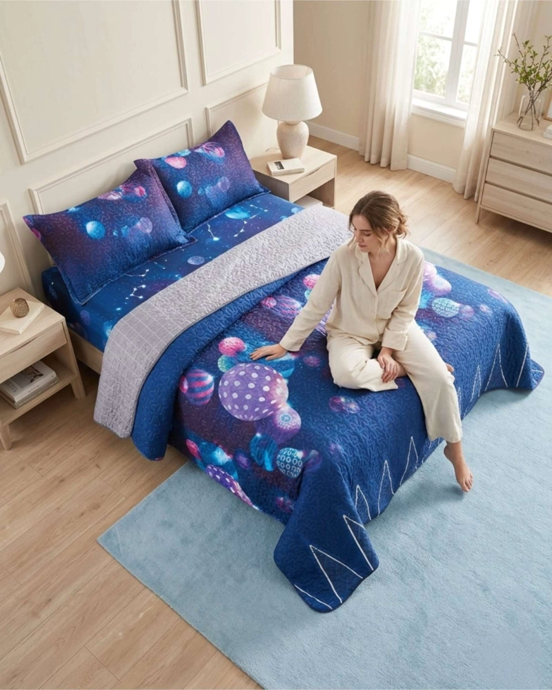 SET DE CAMA VERANO 2 PLAZAS 5 PIEZAS QUILT SABANA FUNDAS - 4