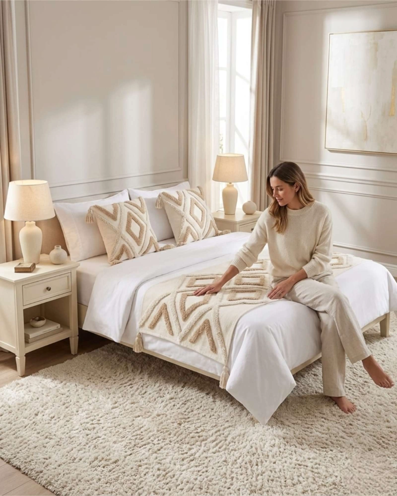 PIECERA DE CAMA BOHO MANTA TEJIDA DECORATIVA - 1