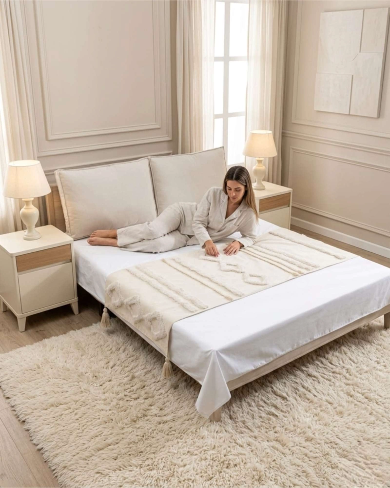 PIECERA DE CAMA BOHO MANTA TEJIDA DECORATIVA - 2