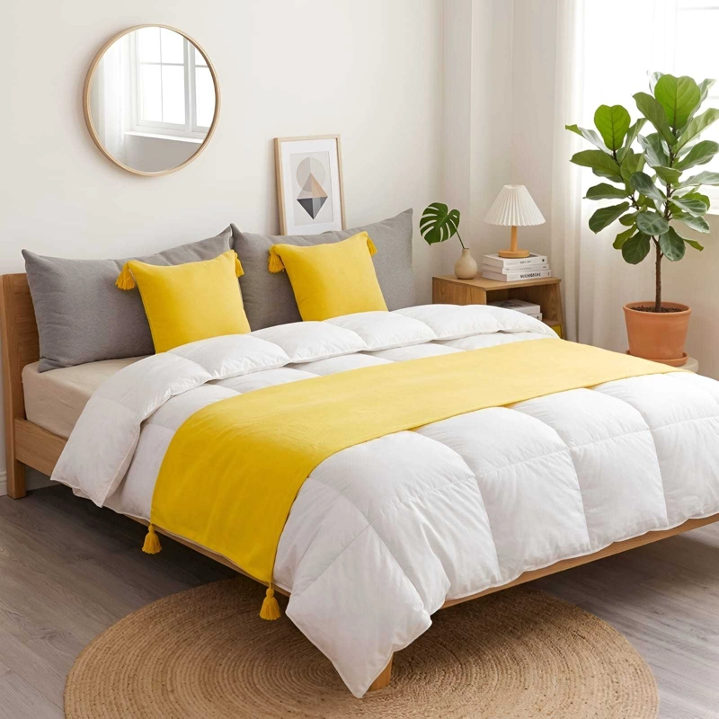 PIECERA DE CAMA DISEÑO LINO CON BORLAS - 1