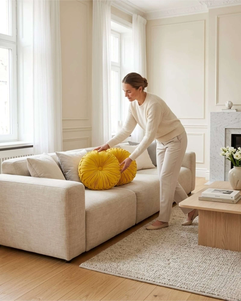 SET DE 4 COJINES RUEDA TERCIOPELO REDONDO SOFA DECORATIVO - 1
