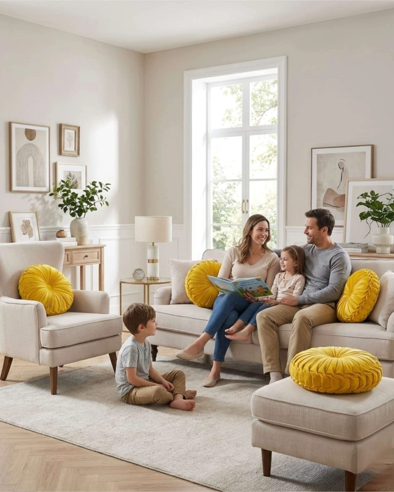 SET DE 4 COJINES RUEDA TERCIOPELO REDONDO SOFA DECORATIVO - 5