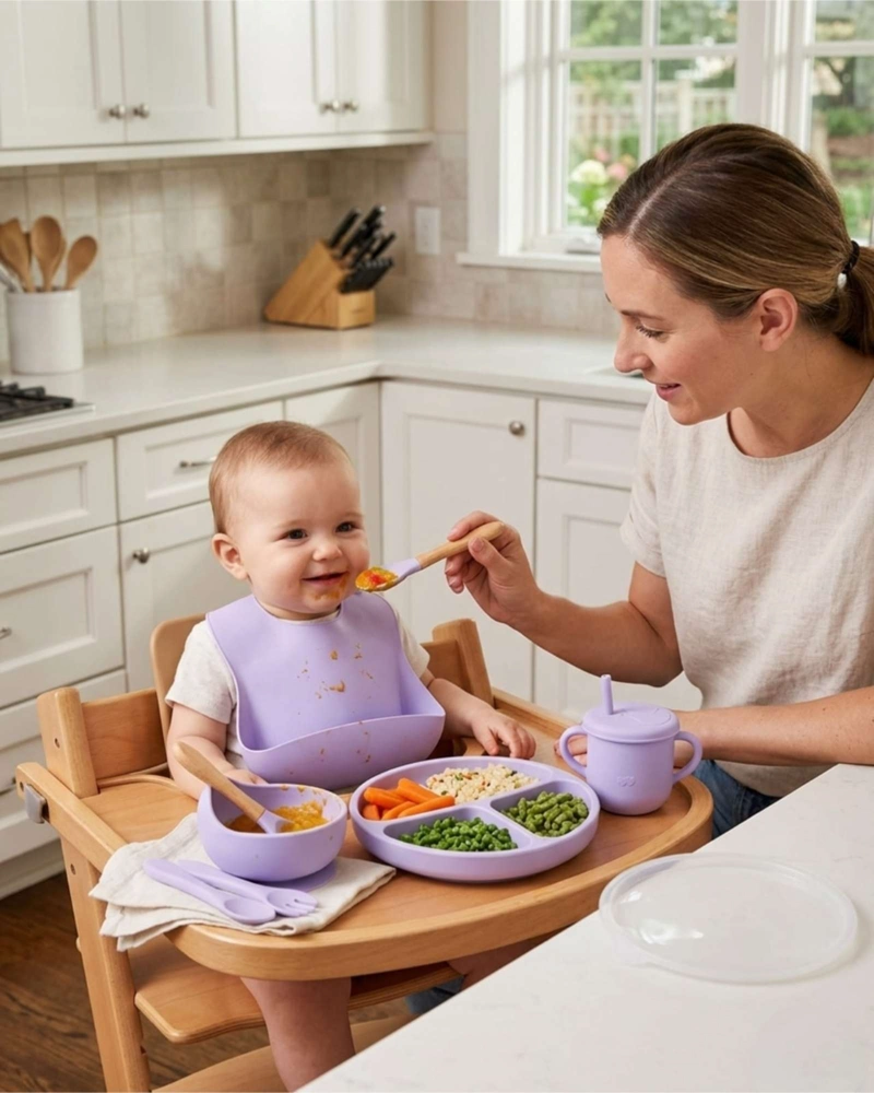SET DE ALIMENTACION DE SILICONA CON TAPA PARA BEBE  LIBRE BPA 10 PIEZAS - 1