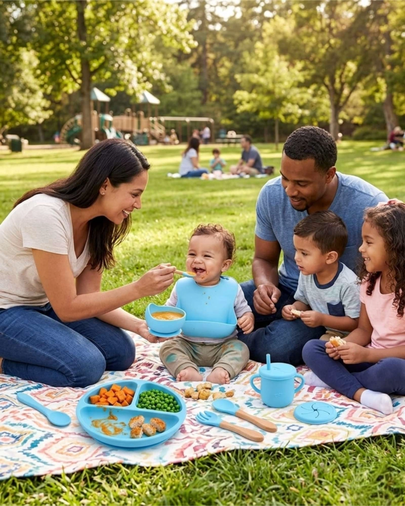 SET DE ALIMENTACION DE SILICONA CON TAPA PARA BEBE  LIBRE BPA 10 PIEZAS - 5