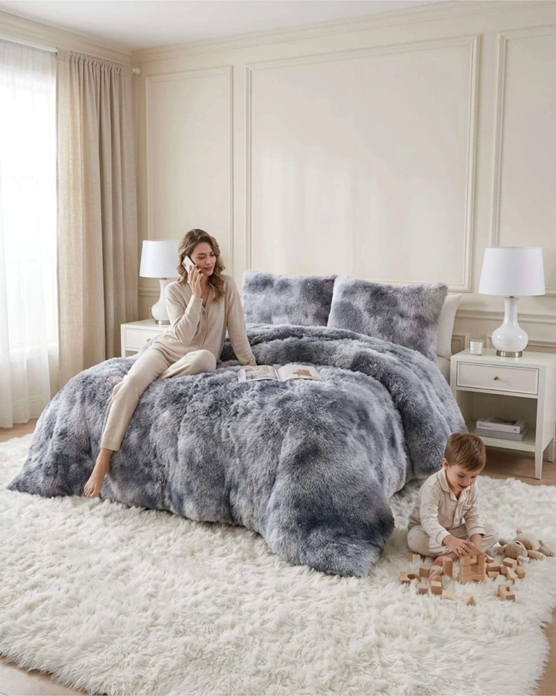 CUBRE-CAMA SHAGGY CON CHIPORRO – TEXTURA EXTRA SUAVE 2 PLAZAS - 1