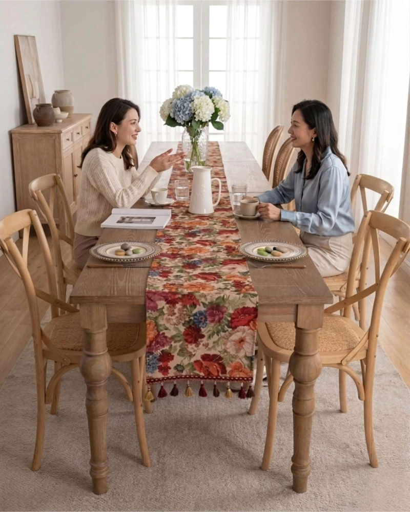 CAMINO DE MESA DECORATIVO DISEÑO FLORES 33X180 CM - 1
