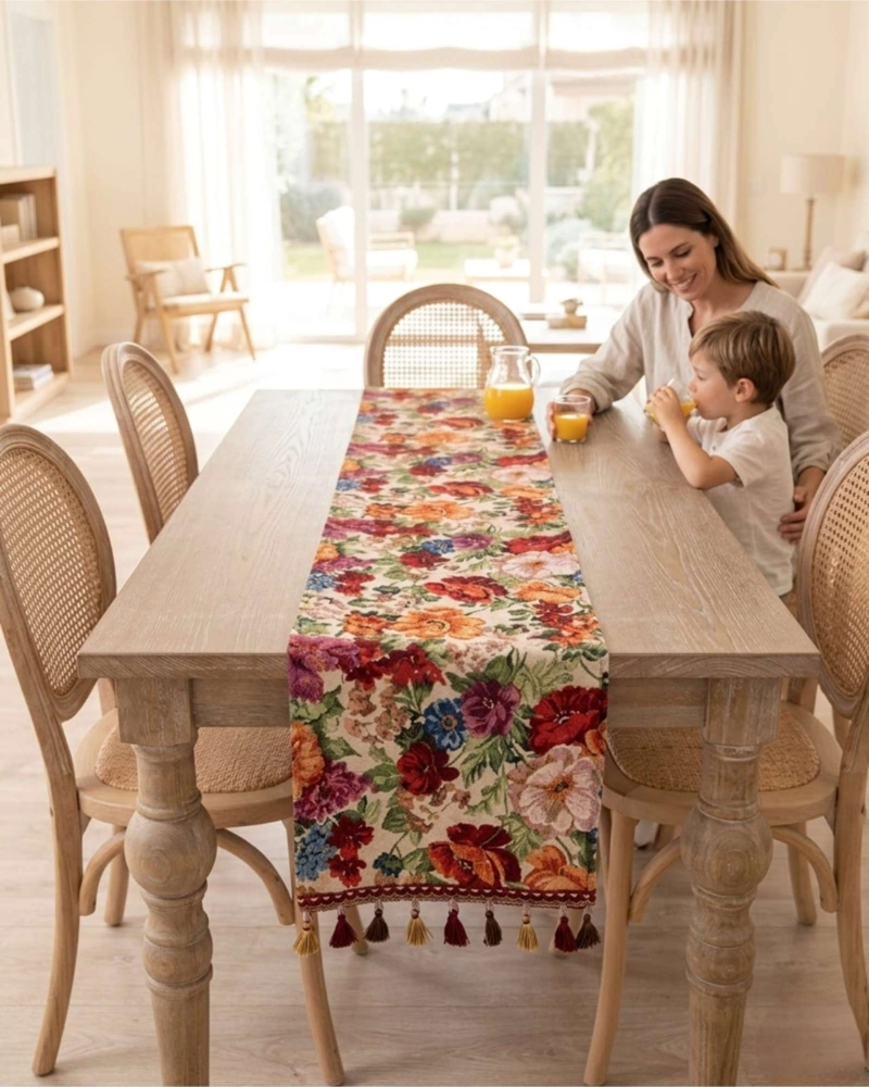 CAMINO DE MESA DECORATIVO DISEÑO FLORES 33X180 CM - 4