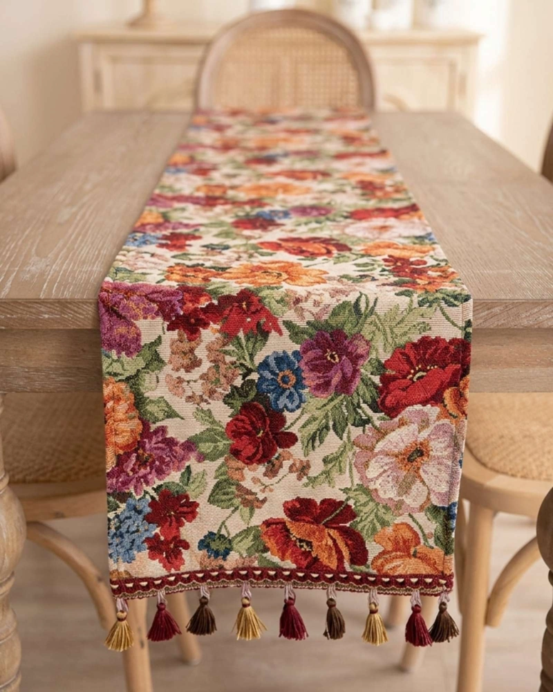 CAMINO DE MESA DECORATIVO DISEÑO FLORES 33X180 CM - 5