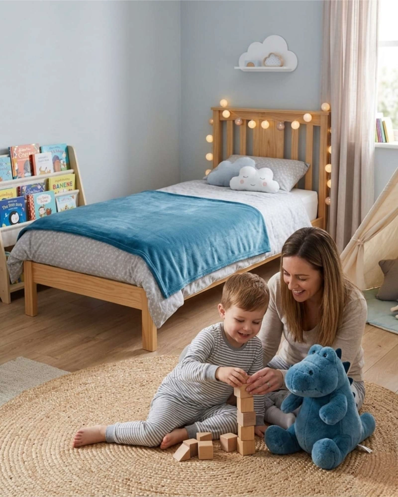 DINOSAURIO: PELUCHE ALMOHADA COJIN CON MANTA POLAR DINOSAURIO 2 EN 1 AZUL - 2