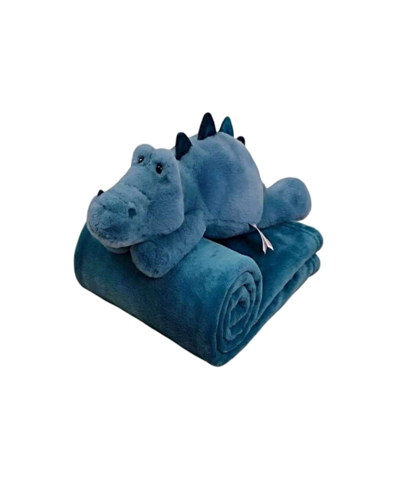 DINOSAURIO: PELUCHE ALMOHADA COJIN CON MANTA POLAR DINOSAURIO 2 EN 1 AZUL - 6