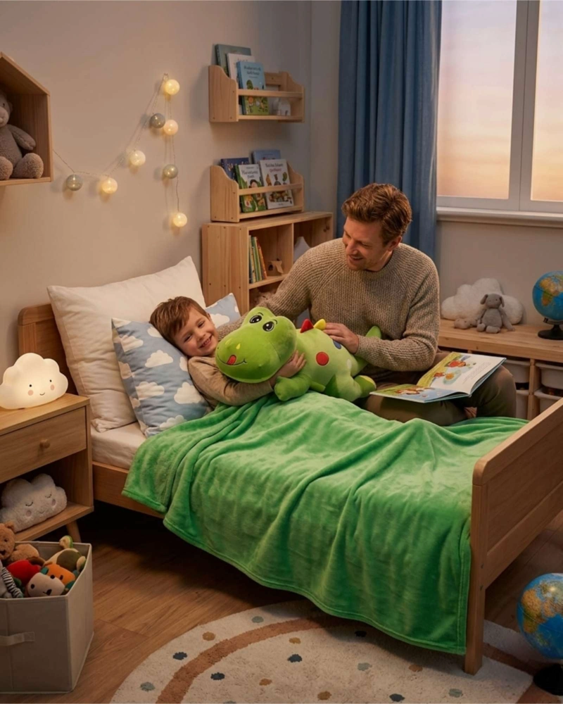 DINOSAURIO: PELUCHE ALMOHADA COJIN CON MANTA POLAR DINOSAURIO 2 EN 1 VERDE - 2