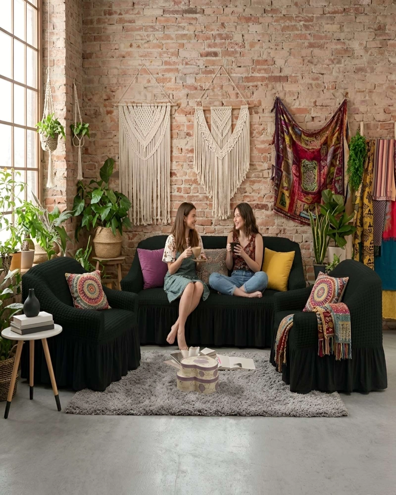 JUEGO FUNDAS SILLON ELASTICA 3+1+1 NIDO ABEJA CON FALDON - 1