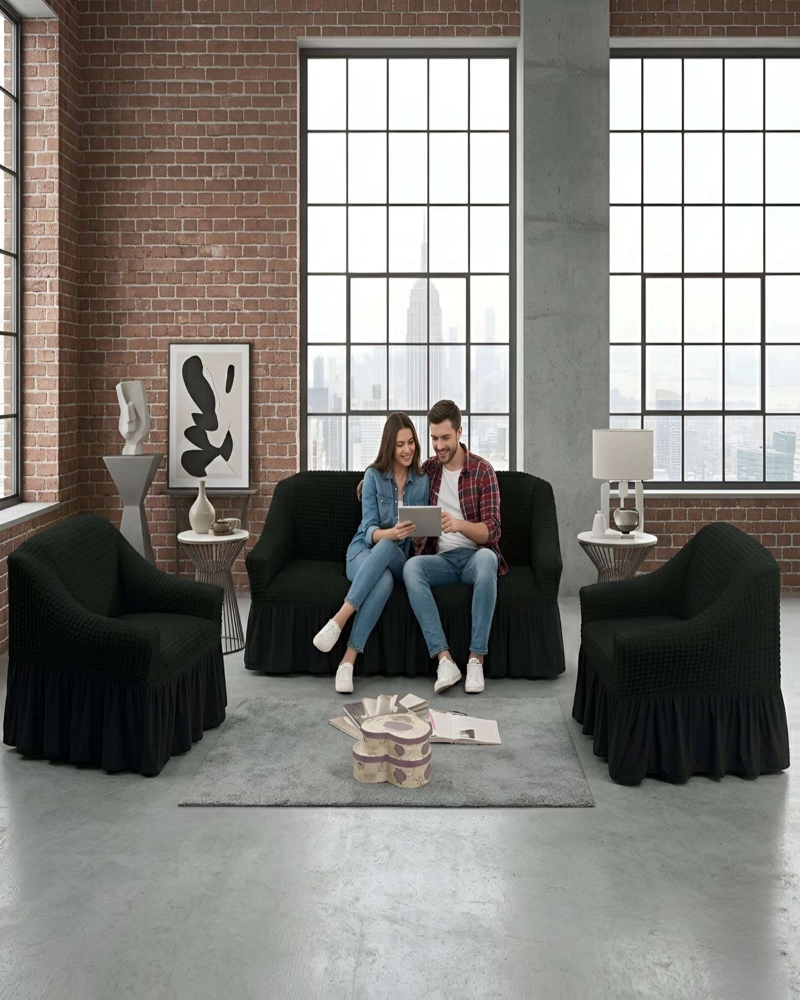JUEGO FUNDAS SILLON ELASTICA 3+1+1 NIDO ABEJA CON FALDON - 2
